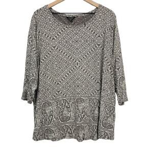 Lucky Brand Top Size 3X Cotton Modal Paisley Floral Boat Neck 3/4 Sleeve Modal